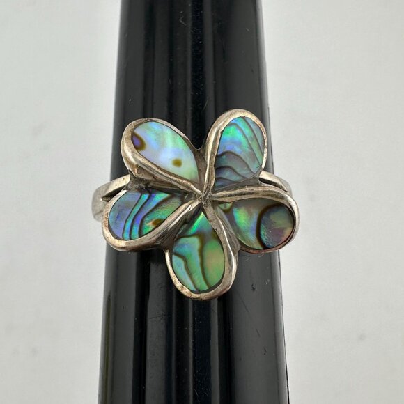 Natural Abalone Flower Ring in Sterling Silver Size 9.75 - Picture 16 of 16